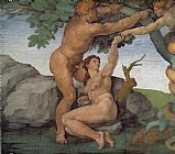 Michelangelo Buonarroti Canvas Paintings - Genesis The Fall and Expulsion from Paradise The Original Sin